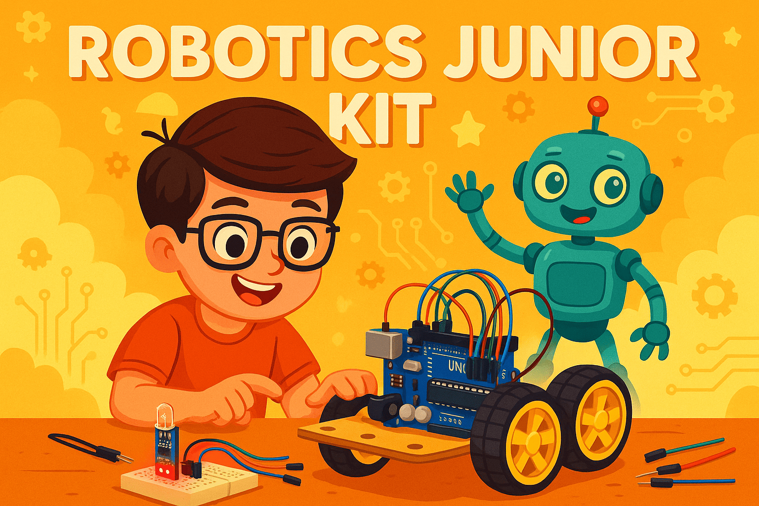 Close-up of IR obstacle avoidance sensor module connected to a breadboard with red signal LED glowing and jumper wires attached, and Buzzer beep when IR sensor deduct any obstacle.