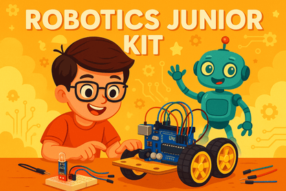Close-up of IR obstacle avoidance sensor module connected to a breadboard with red signal LED glowing and jumper wires attached, and Buzzer beep when IR sensor deduct any obstacle.